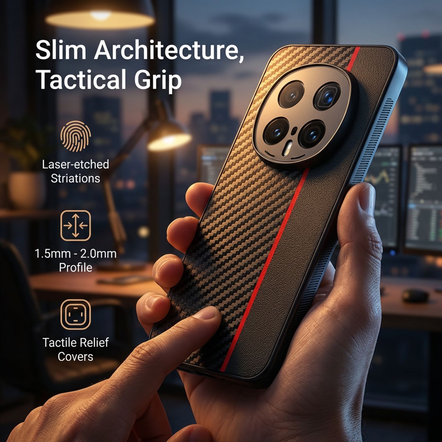 Husa pentru Honor Magic 8 Pro, Textura Fibra de Carbon si Piele, Design Ultra Slim, Protectie Camera si Anti-Amprenta, Rezistenta la Socuri, Stil Business Elegant, Negru cu Rosu