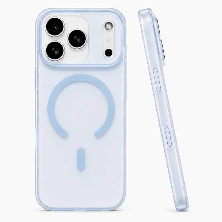 Husa pentru iPhone 17 Pro Max, MagSafe, Ultra Slim, Transparenta Mata, Anti-Amprenta, Protectie Camera, Albastru deschis mat