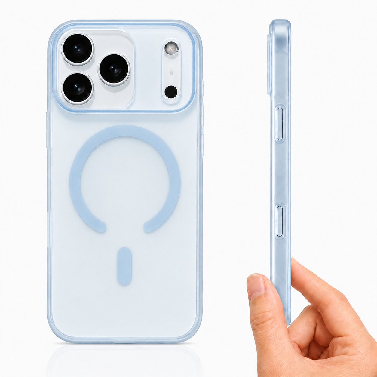 Husa pentru iPhone 17 Pro Max, MagSafe, Ultra Slim, Transparenta Mata, Anti-Amprenta, Protectie Camera, Albastru deschis mat