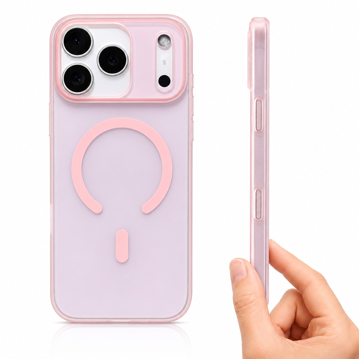Husa pentru iPhone 17 Pro Max, MagSafe, Ultra Slim, Transparenta Mata, Anti-Amprenta, Protectie Camera, Roz mat