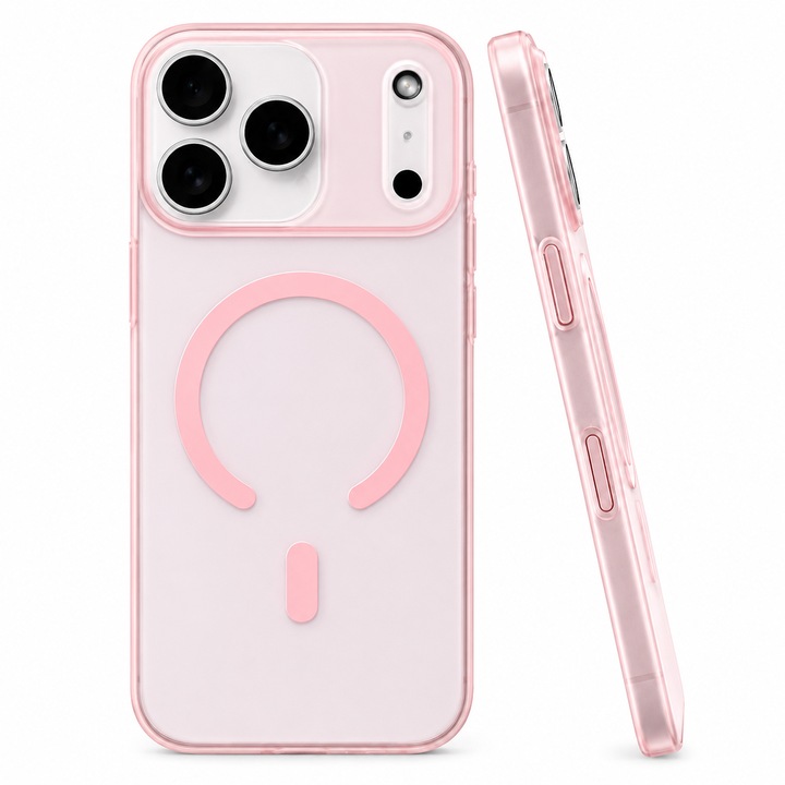 Husa pentru iPhone 17 Pro Max, MagSafe, Ultra Slim, Transparenta Mata, Anti-Amprenta, Protectie Camera, Roz mat
