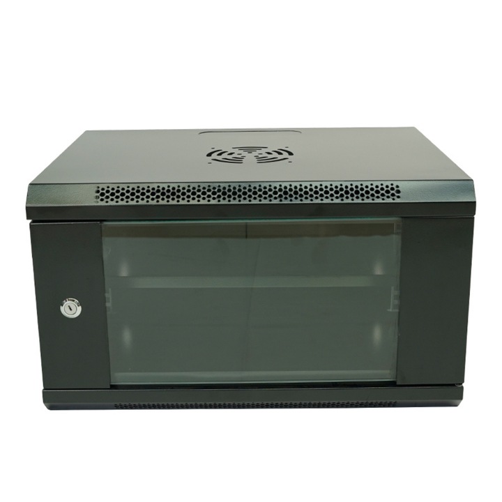 Rack 6U, 530×400 mm, montare pe perete, neasamblat, negru, usa sticla