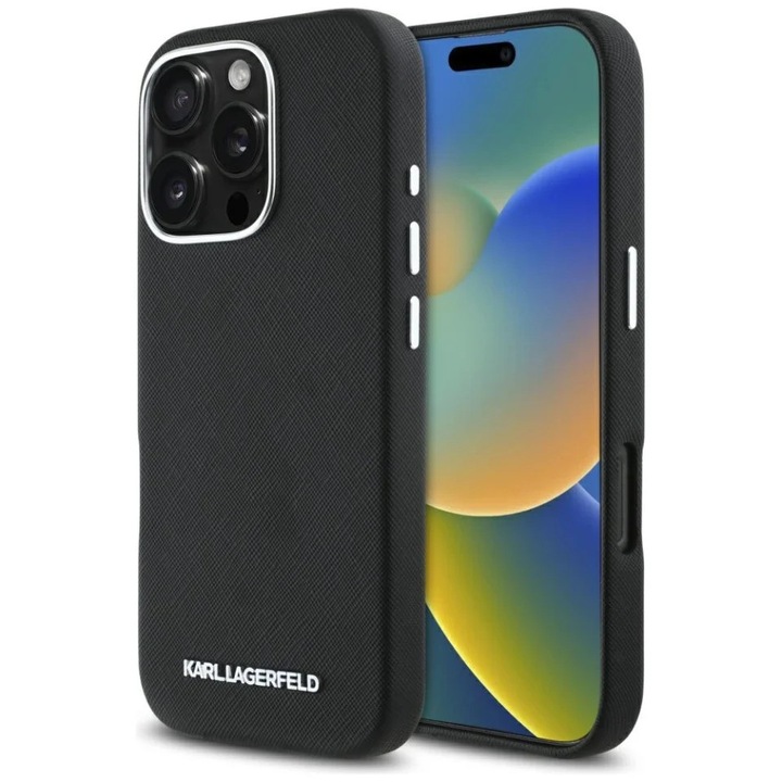Husă pentru telefon, Guess, Saffiano, MagSafe, negru, pentru iPhone 16 Pro