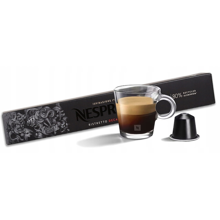 Cafea in capsule Nespresso Ristretto Decofeinizata, 100% Arabica, 10 capsule, aroma intensa, fara cofeina