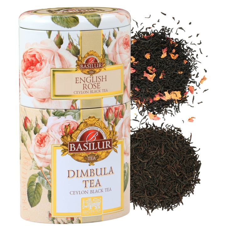 Ceai Negru Basilur English Rose & Dimbula 2 in 1, Arome Florale, Cutie Decorativa, 100g