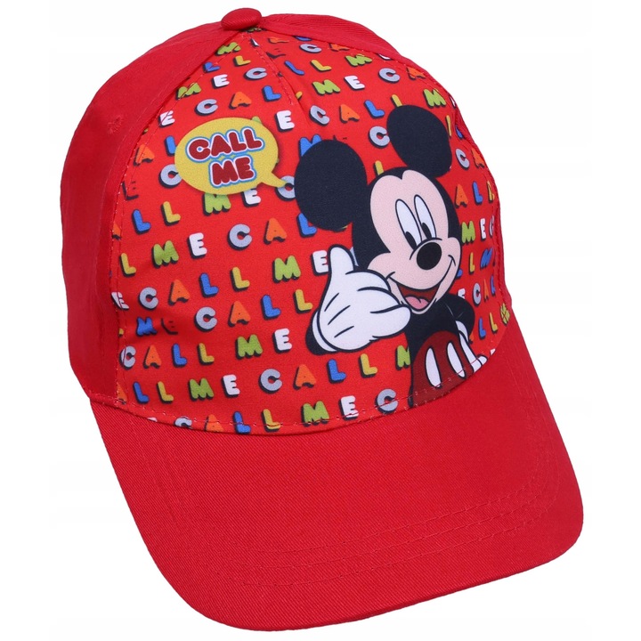 Sapca copii, Disney Myszka Mickey, rosie, 100% bumbac, ajustabila, protectie solara UV, 56x60cm