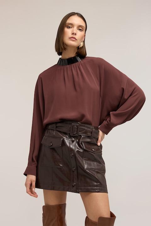 Motivi, Bluza vaporoasa cu guler contrastant, Maro scortisoara