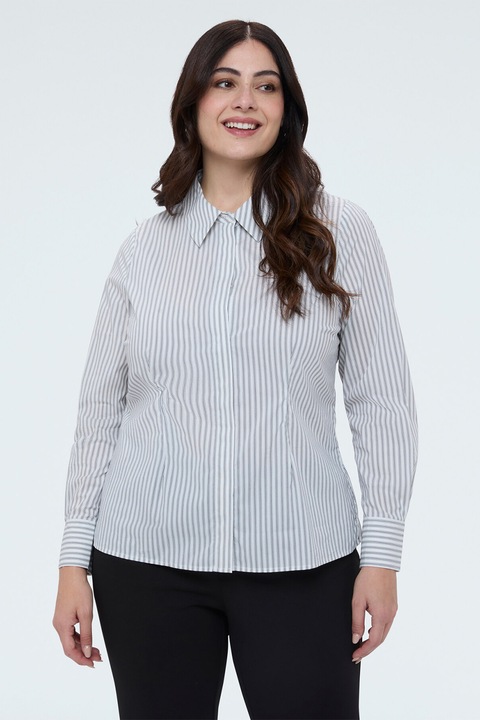 Fiorella Rubino, Camasa din amestec de bumbac cu dungi, Alb/Gri