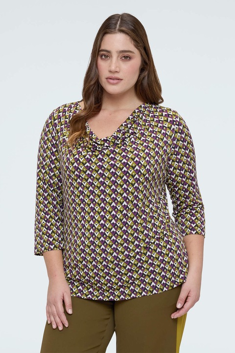 Fiorella Rubino, Bluza cu model si decolteu drapat, Alb/Violet