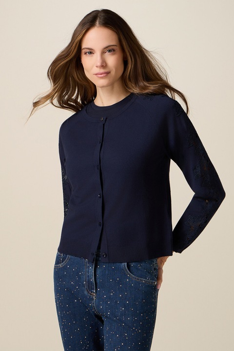 Oltre, Cardigan cu maneci cu broderie, Bleumarin, L