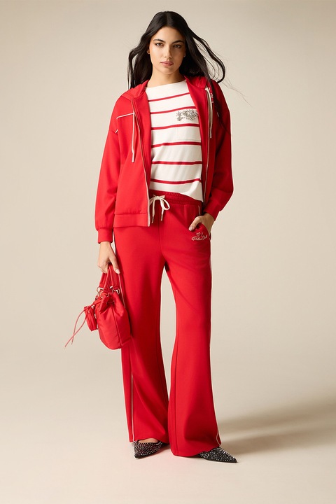 Oltre, Pantaloni de trening cu snur si buzunare laterale, Rosu