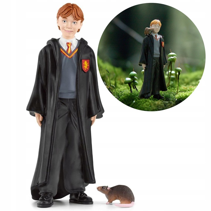 Set Figurine Schleich Harry Potter - Ron Weasley si Sobolanul Scabbers, Detalii Realiste, 3.7x2.2x10.2cm, 6+ Ani