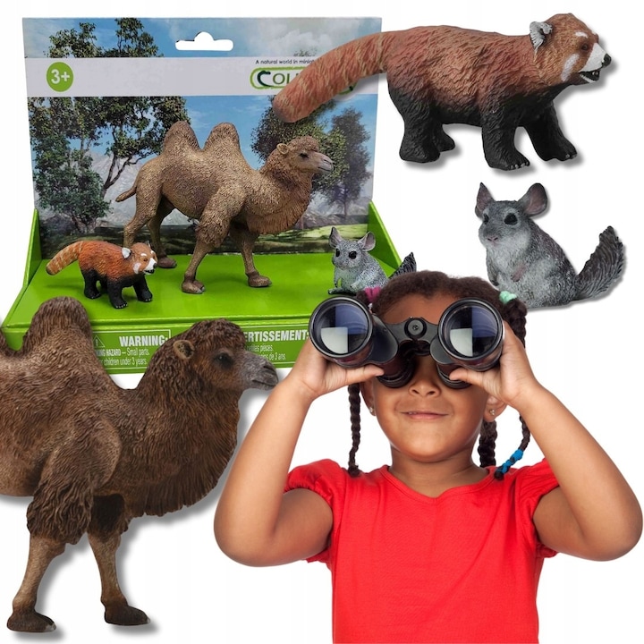 Set figurine animale salbatice Collecta, Panda Rosu, Chinchilla, Camila Bactriana, 23x10x18cm