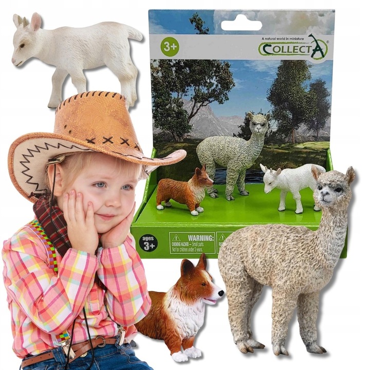 Set Figurine Animale Ferma, Caine Welsh Corgi Pembroke, Ied, Alpaca, Multicolor, 3 Bucati
