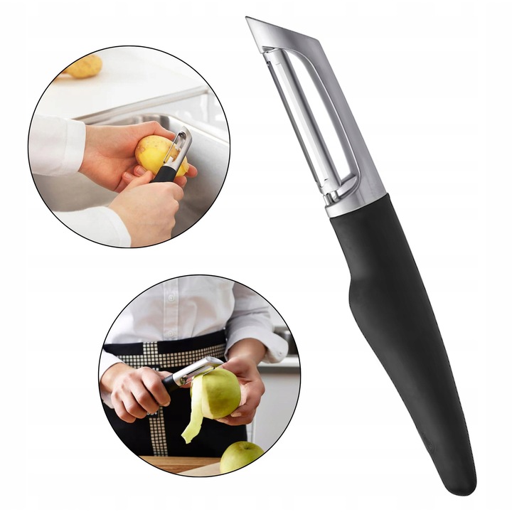 Decojitor de legume si fructe, IKEA VARDEFULL, negru, 17 cm, lama din otel inoxidabil, maner ergonomic antiderapant