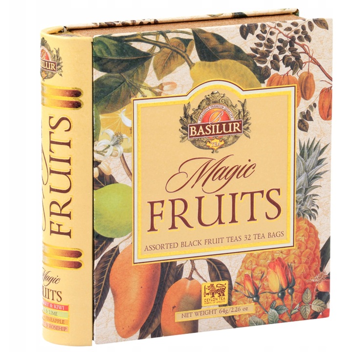 Ceai Negru Aromat Basilur Colectia Magic Fruits, 32 Pliculete Individuale, Ambalaj Tip Carte, Fructe Exotice