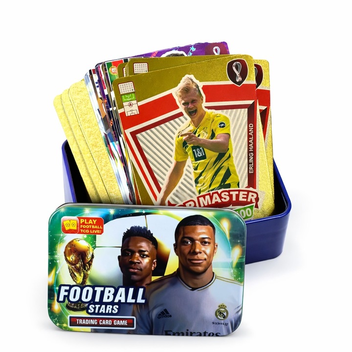Set 35 Carduri de Colectie Fotbal – Football Stars – Trading Card Game, Cutie Metalica