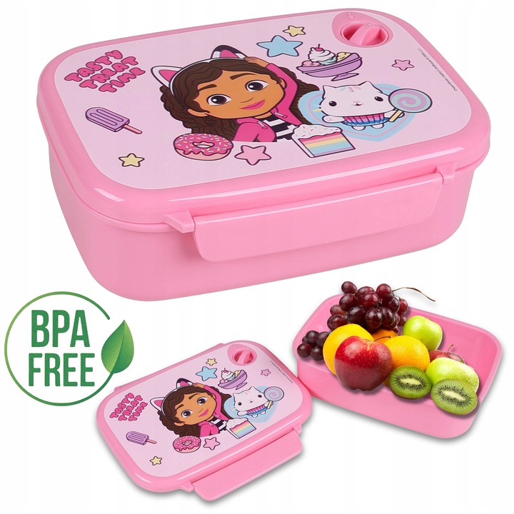 Cutie de pranz Gabby's Dollhouse, Dreamworks roz, ventilatie reglabila, fara BPA, 3 ani+