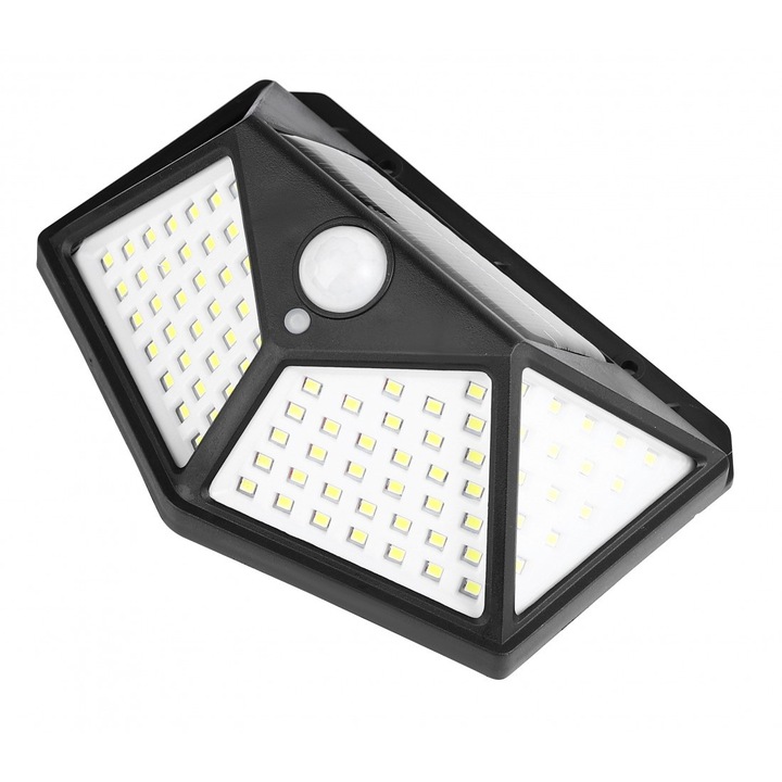 Слънчева лампа със сензор за движение 100 LED Meven, черна, IP44, 9.7см