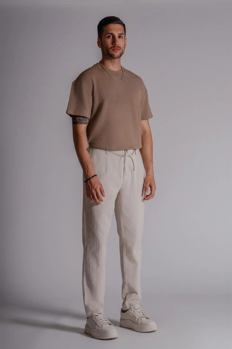 Pantaloni barbati, BRACCAS, relaxat, bej, XXL