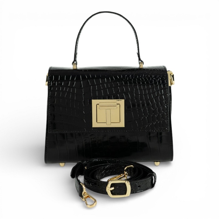 Geanta din piele naturala Croco Negru MINI POLINE