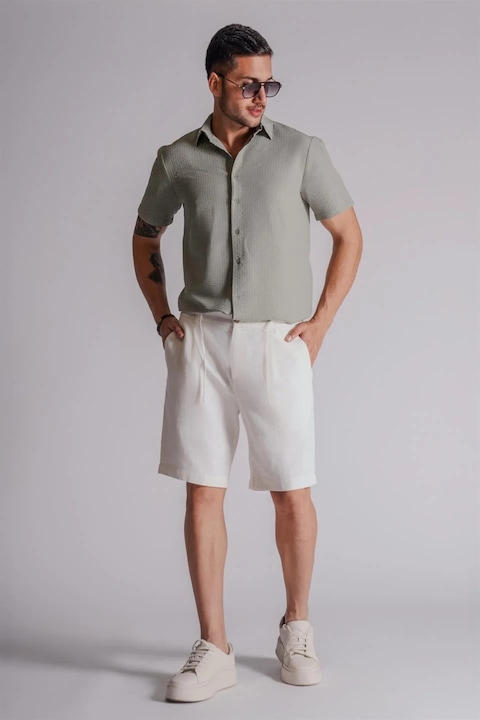 Pantaloni barbati Braccas Scurti cu Buzunare Laterale Talie Amestec de In, Ecru, Ecru