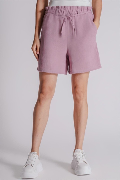 Pantaloni Scurti Dama Jogger cu Buzunare Laterale cu Talie Elastica din Bumbac Mov