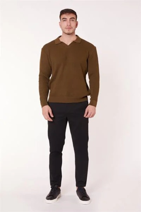 Pantaloni barbati Braccas cu Talie Fermoar la Spate, Negru