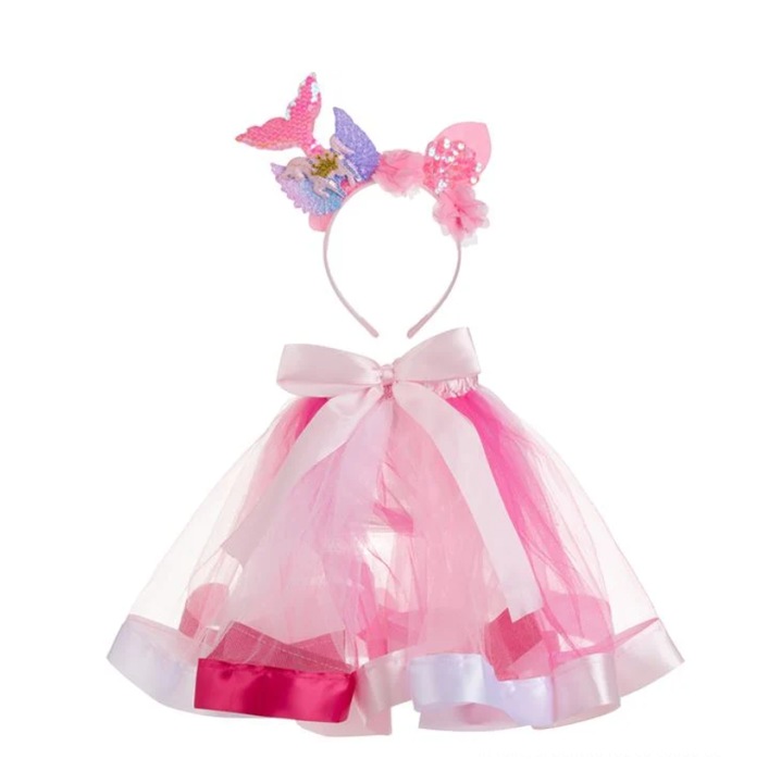 Set fustă tutu roz fucsia și coronită sirenă-unicorn, Lumi LUXURY, 29cm, 110cm