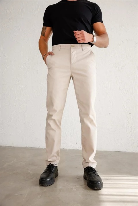 Pantaloni barbati, BRACCAS, slim fit, bej, 36 EU