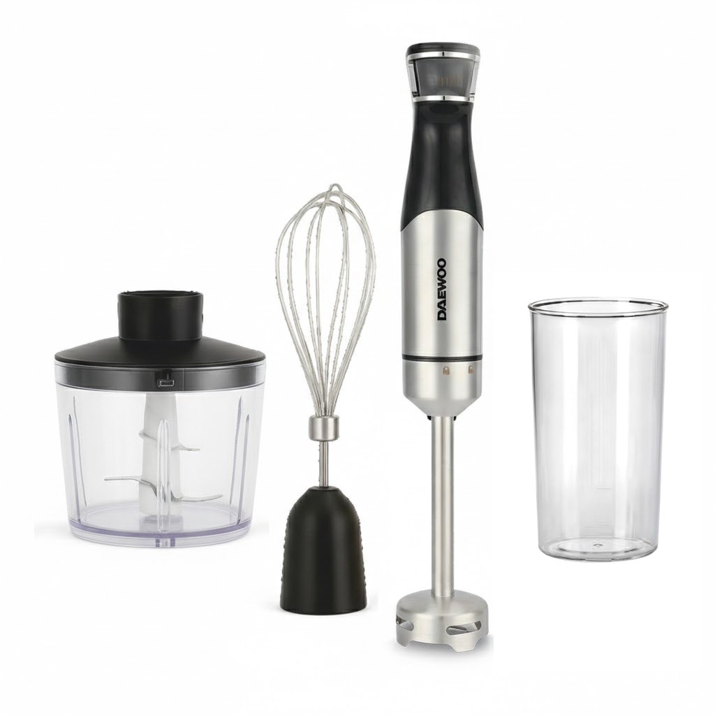 Mixer vertical Daewoo DHB100X, putere 1000 W, tija detasabila din inox, 6 trepte de viteza, functie turbo, lama din inox, Inox