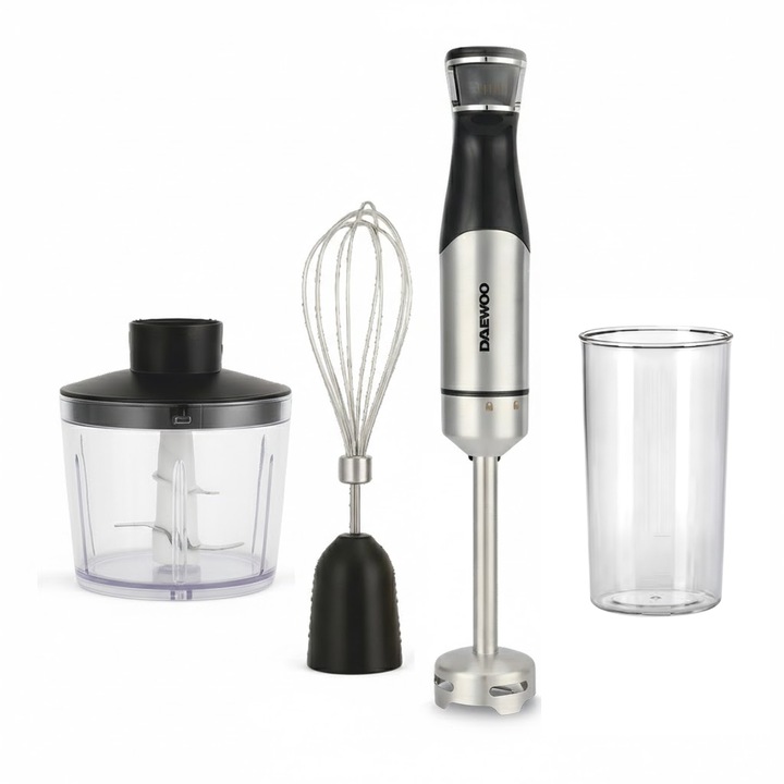 Пасатор Daewoo DHB100X, Мощност 1000 W, Подвижен накрайник от неръждаема стомана, 6 скорости, Турбо функция, Острие от неръждаема стомана, Inox