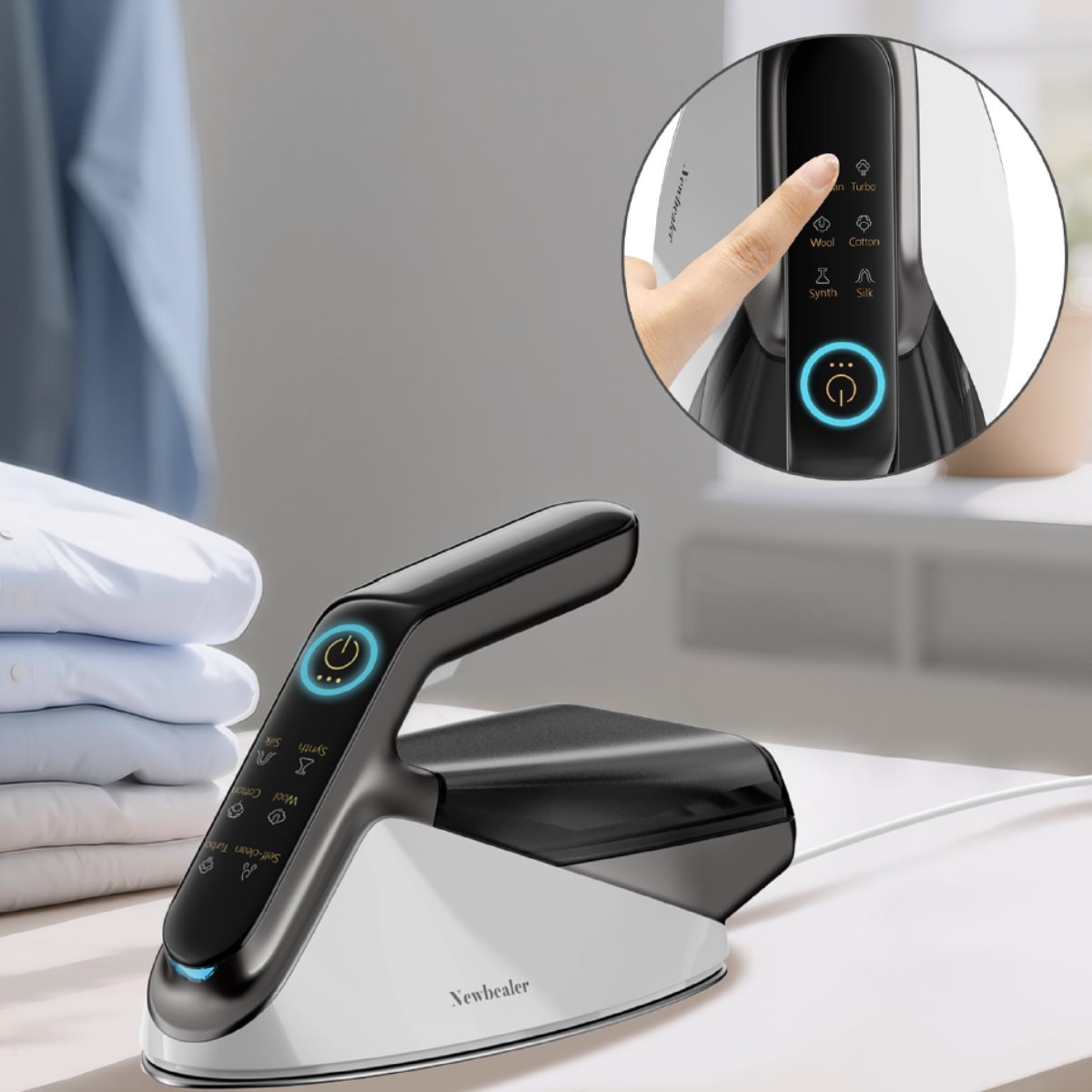 Fier de calcat cu abur RAPAZ Nano PRO 2400W, jet turbo 200 g/min, afisaj LED 5 moduri, Calcare Verticala si Orizontala, talpa ceramica, rezervor detasabil 350 ml, alb-verde