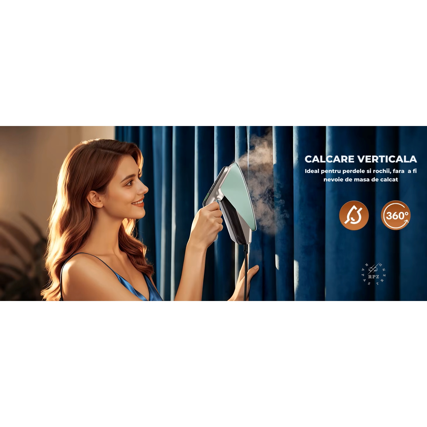 Fier de calcat cu abur RAPAZ Nano PRO 2400W, jet turbo 200 g/min, afisaj LED 5 moduri, Calcare Verticala si Orizontala, talpa ceramica, rezervor detasabil 350 ml, alb-verde