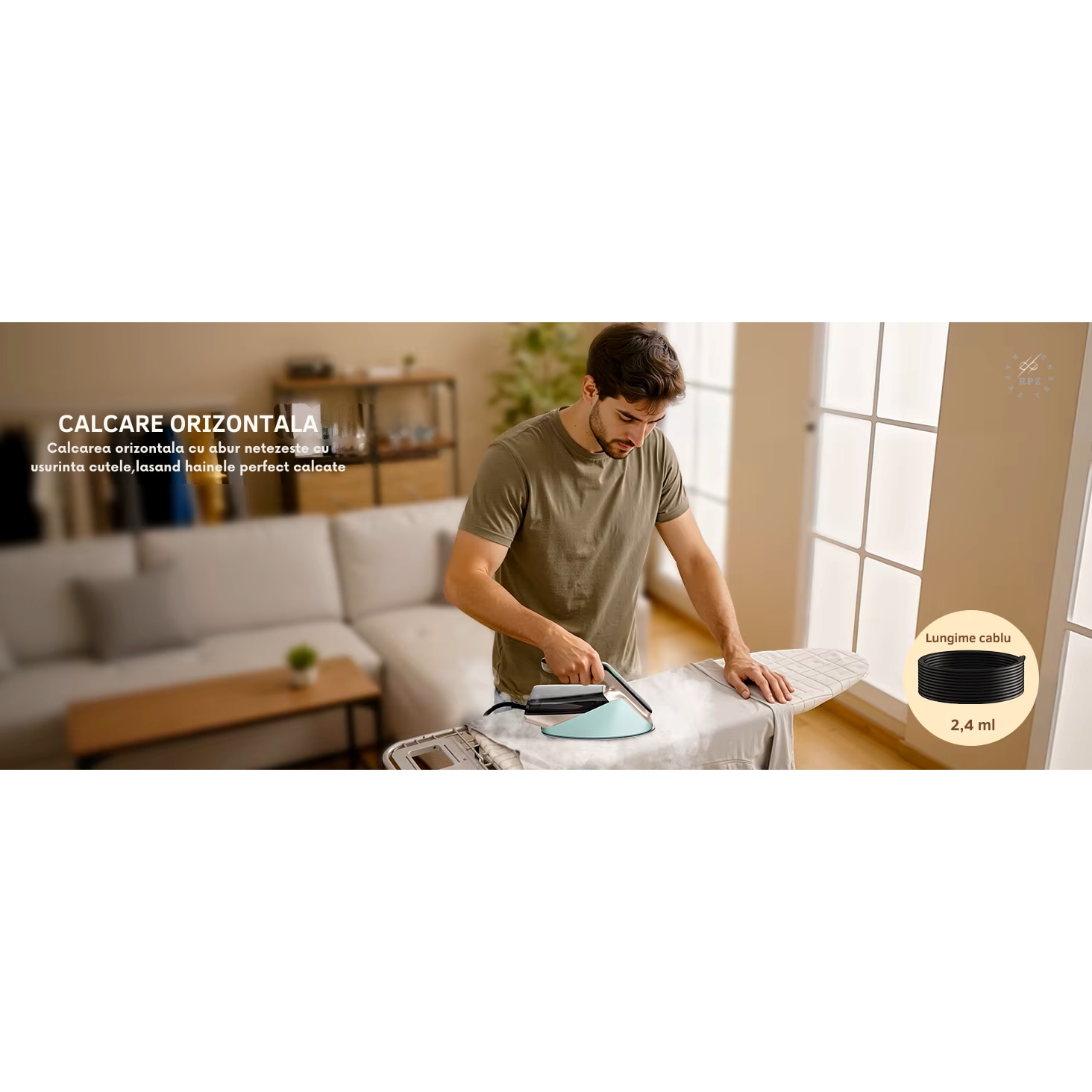 Fier de calcat cu abur RAPAZ Nano PRO 2400W, jet turbo 200 g/min, afisaj LED 5 moduri, Calcare Verticala si Orizontala, talpa ceramica, rezervor detasabil 350 ml, alb-verde