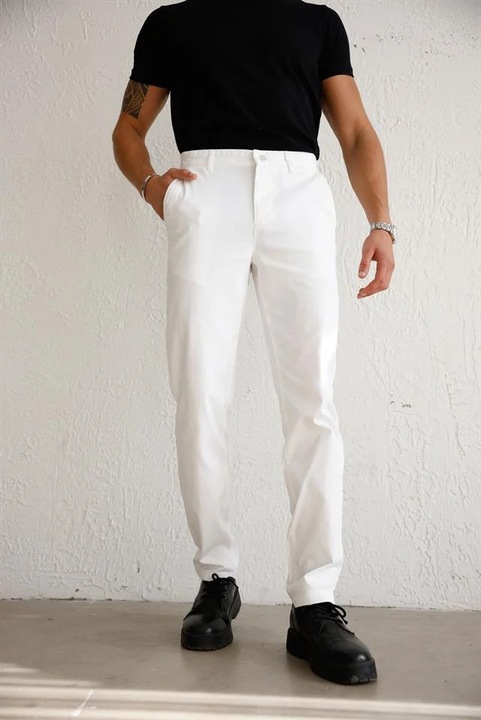 Pantaloni barbati Braccas slim fit alb 36 EU, bumbac