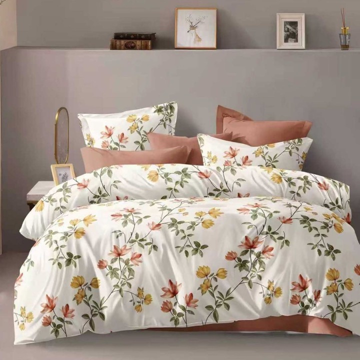 Dupla ágynemű garnitúra, 6 részes, gumis lepedő 180 x 200 cm, Különleges ágyneműk, Finom virágok
