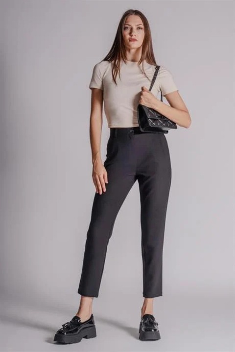 Pantaloni dama BRACCAS slim fit, cu buzunare laterale, negru, Negru