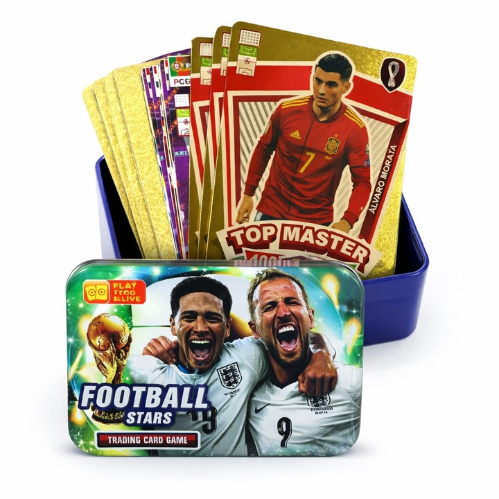 Set 35 Carduri de Colectie Fotbal – Football Stars – Trading Card Game, Cutie Metalica Premium