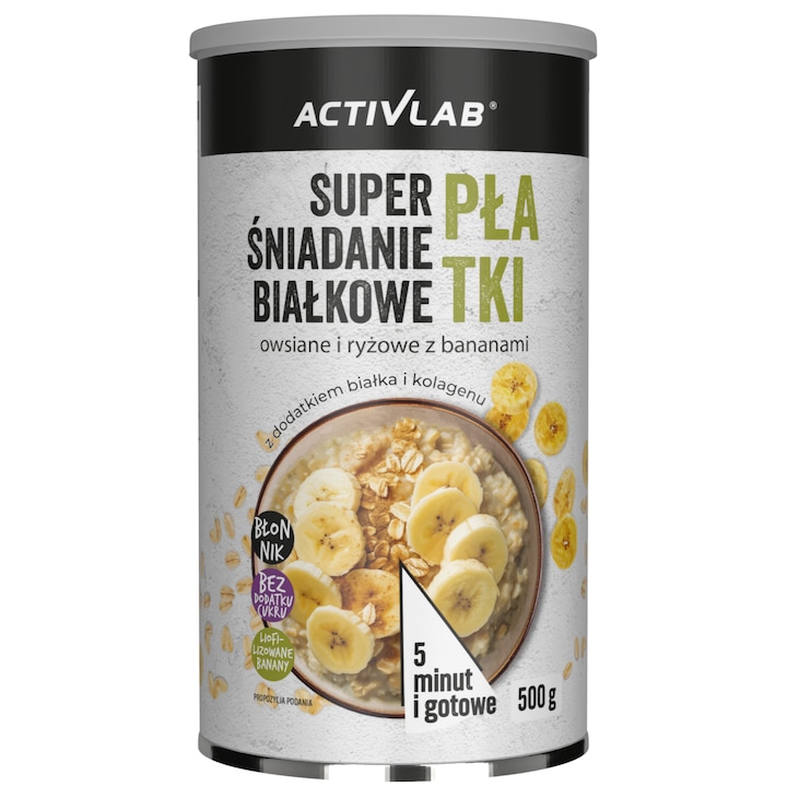 Протеинова закуска ActivLab с овесени ядки и ориз, вкус банан, 500 гр
