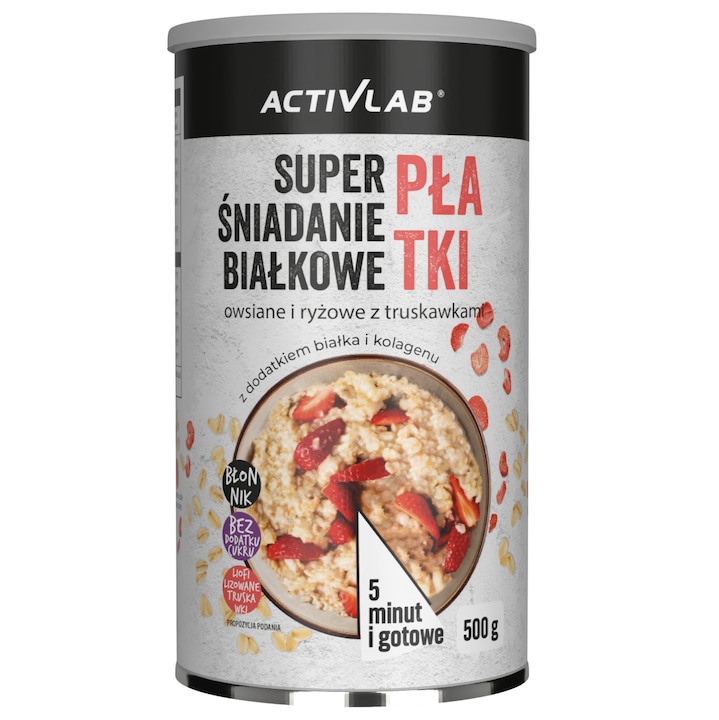 Mic dejun Proteic ActivLab, fulgi de ovaz și orez, aroma căpșuni, 500 g