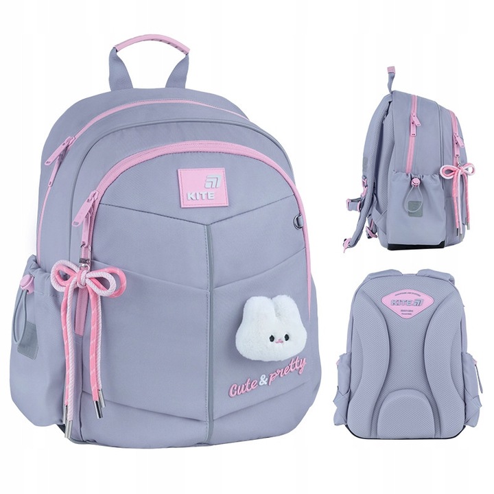 Ghiozdan scolar pentru fete clasele 1–3, ortopedic, cu breloc, Kite