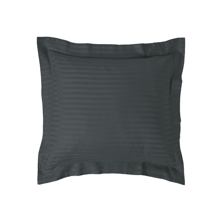 Fata de perna Damasc policoton dunga 1 cm, 40 x 40 cm si tiv cu bordura 3, 5 cm, Gri Antracit