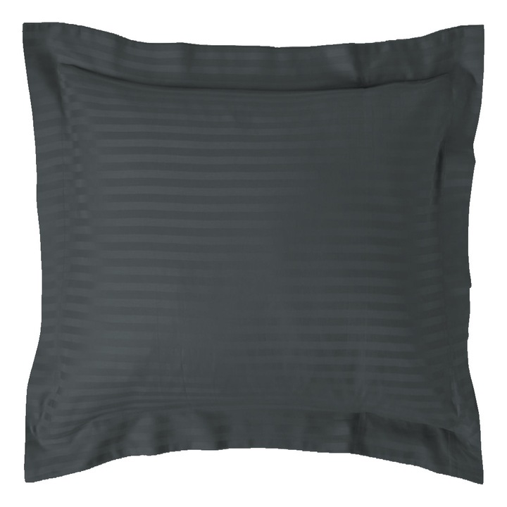 Fata de perna Damasc policoton dunga 1 cm, 70 x 70 cm si tiv cu bordura 3, 5 cm, Gri Antracit