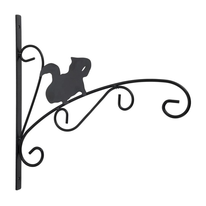 Suport agatatoare pentru ghiveci ProGarden, design decorativ, otel, negru, model veverita vesela