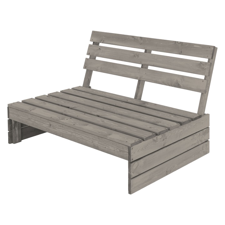 Banca gradina cu spatar ML-Design, lemn masiv, 116x76.5x80 cm, gri, scaun parc 3 locuri, rezistenta la intemperii, structura robusta, mobilier decorativ exterior pentru terasa, curte sau balcon