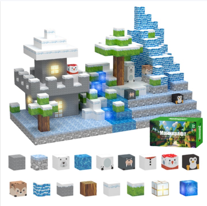 Магнитен пъзел с блокчета, зимна сцена, многоцветен
