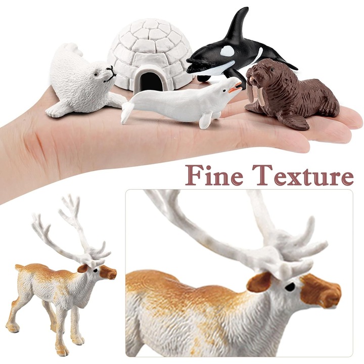 Set de 10 piese Figuri de animale arctice, figurine de animale polare pentru proiectul scolii Diorama, jucarii de animale Arctic Tundra Set cu cerb de urs polar Arcitc Fox Wolf