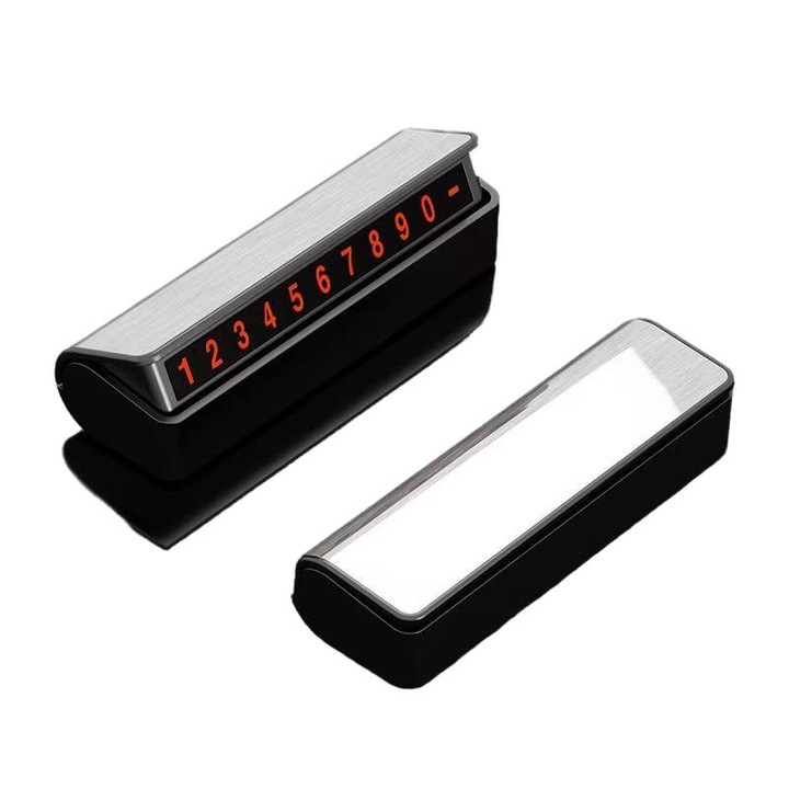 Placuta de parcare temporara pentru masina, placuta de telefon de parcare, placuta ascunsa de telefon pe tabloul de bord, numar de telefon de parcare, model metalic, negru