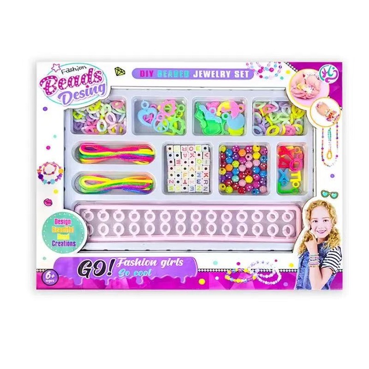 Set de bratari pentru copii, margele din argila polimerica, margele cu fata zambitoare, margele cu litere, 560 bucati